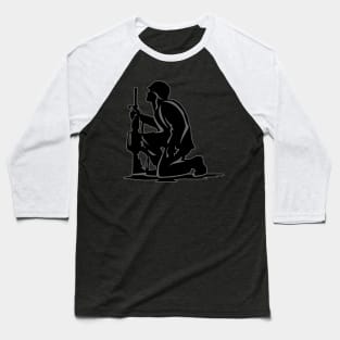 Military Serviceman Kneeling Warrior Tribute Illustration Baseball T-Shirt